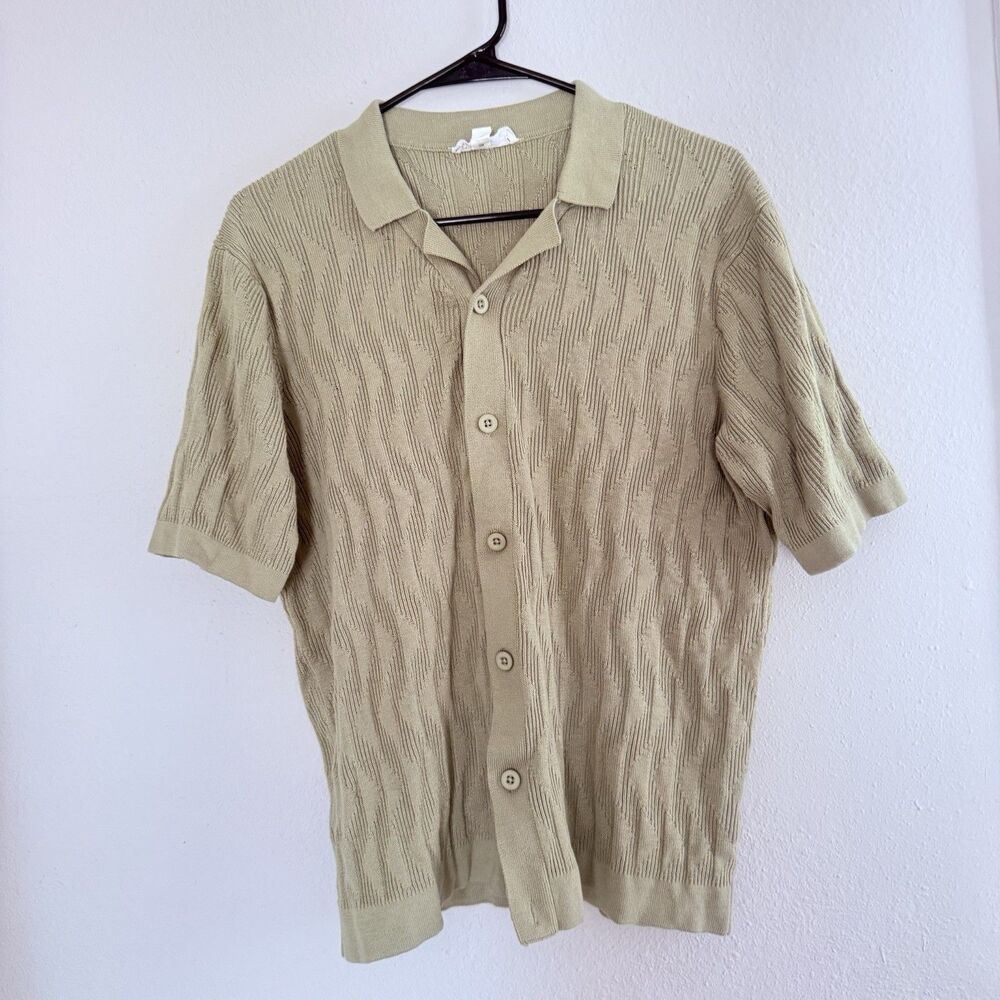 The Commons Men’s M Green Knit Preppy Polo Shirt Luxury Cotton Blend Stretch EUC